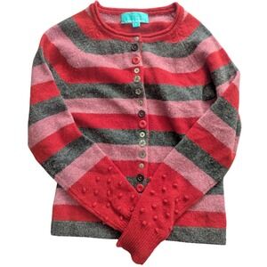 Vtg WEEKEND WORKSHOP Strip Button Cardigan Sweater Red Pompom Sleeve Sz P/Small